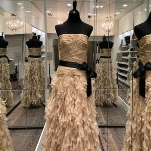 Tadashi Shoji Silk Frill Strapless Gown Prom Wedding Dress size 8 (worn once)